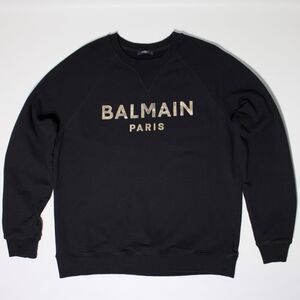 Balmain Paris Black Sweatshirt Sweater Gold Logo Lettering Men Size XL (B3)